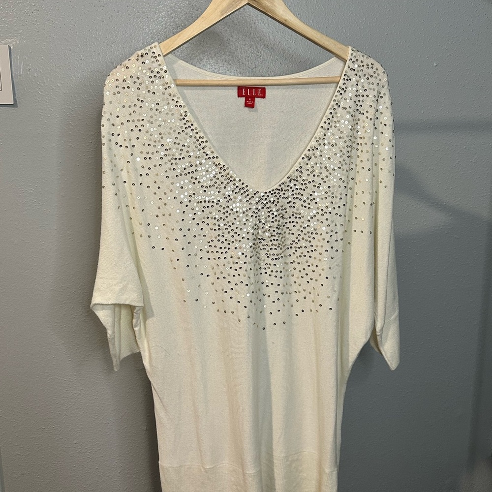 XL Cream Colored Sequined Women's Top